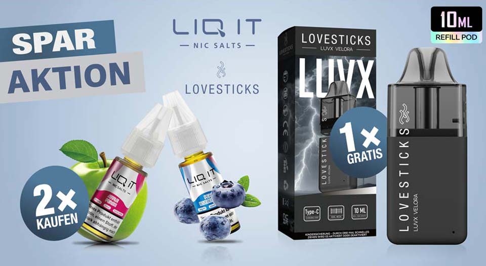 Gratis Liqit E-Liquids von Lovesticks Black Weeks Angebot mit Nicsalt Liquids der Marke lovesticks
