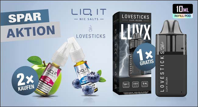 Gratis Liqit E-Liquids von Lovesticks Black Weeks Angebot mit Nicsalt Liquids der Marke lovesticks