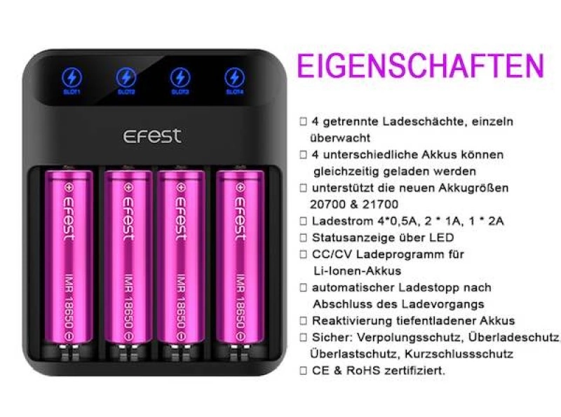 Efest - Lush Q4 Ladegerät - für 3.6V - 3.7V Li-Ion Akkus