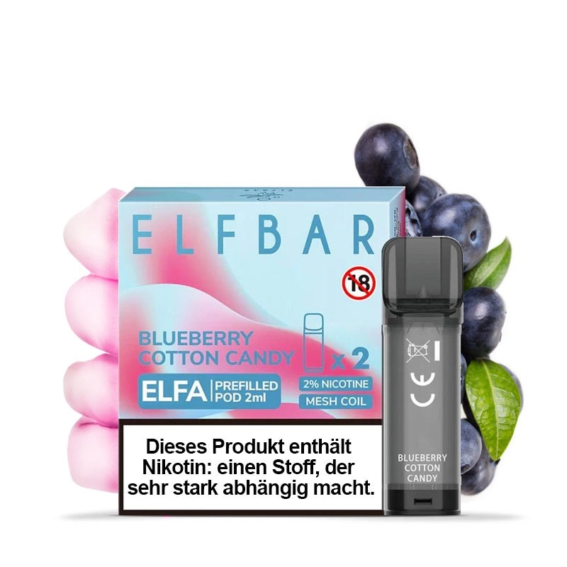 Blueberry Cotton Candy Elf Bar Elfa Pods - mit 2ml und 20mg Elf Bar Liquid