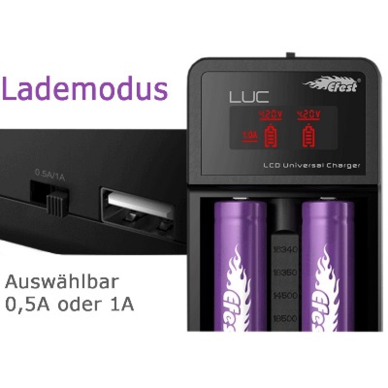 Preview: Efest - LUC V2 Ladegerät - für 3.6V - 3.7V Li-Ion Akkus